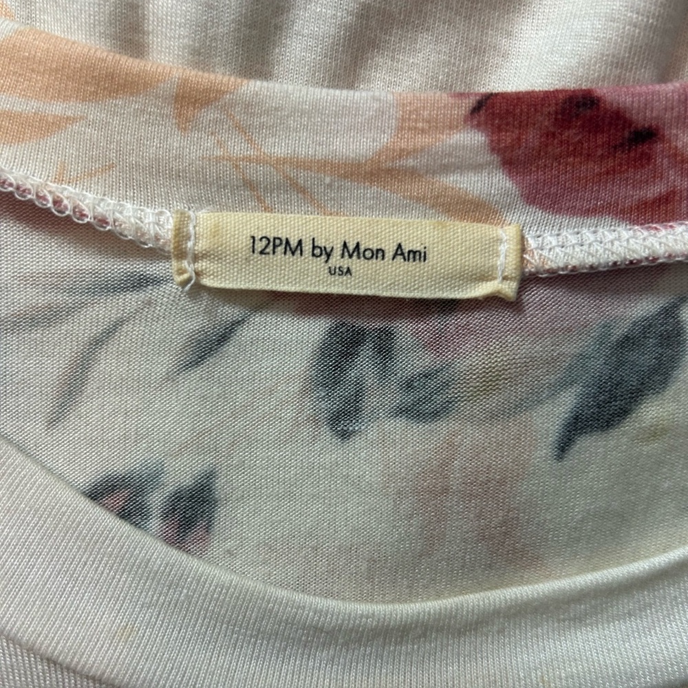 12 PM by Mon Ami Floral Long Sleeve Tee - Size S, White/Pink - Picture 2 of 14